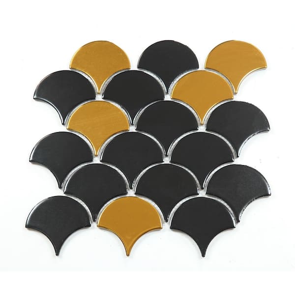 Metallic 12 in. X 12 in. Glossy Gold and Black Fan Glass Wall Tile(16 sq. ft./Case)