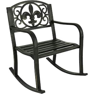 Fleur-de-Lis Black Cast Iron Outdoor Rocking Chair