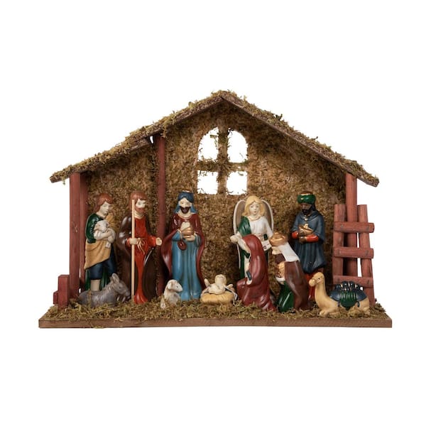 Home Accents Holiday 10 in. Porcelain Nativity Scene Set (13-Piece)