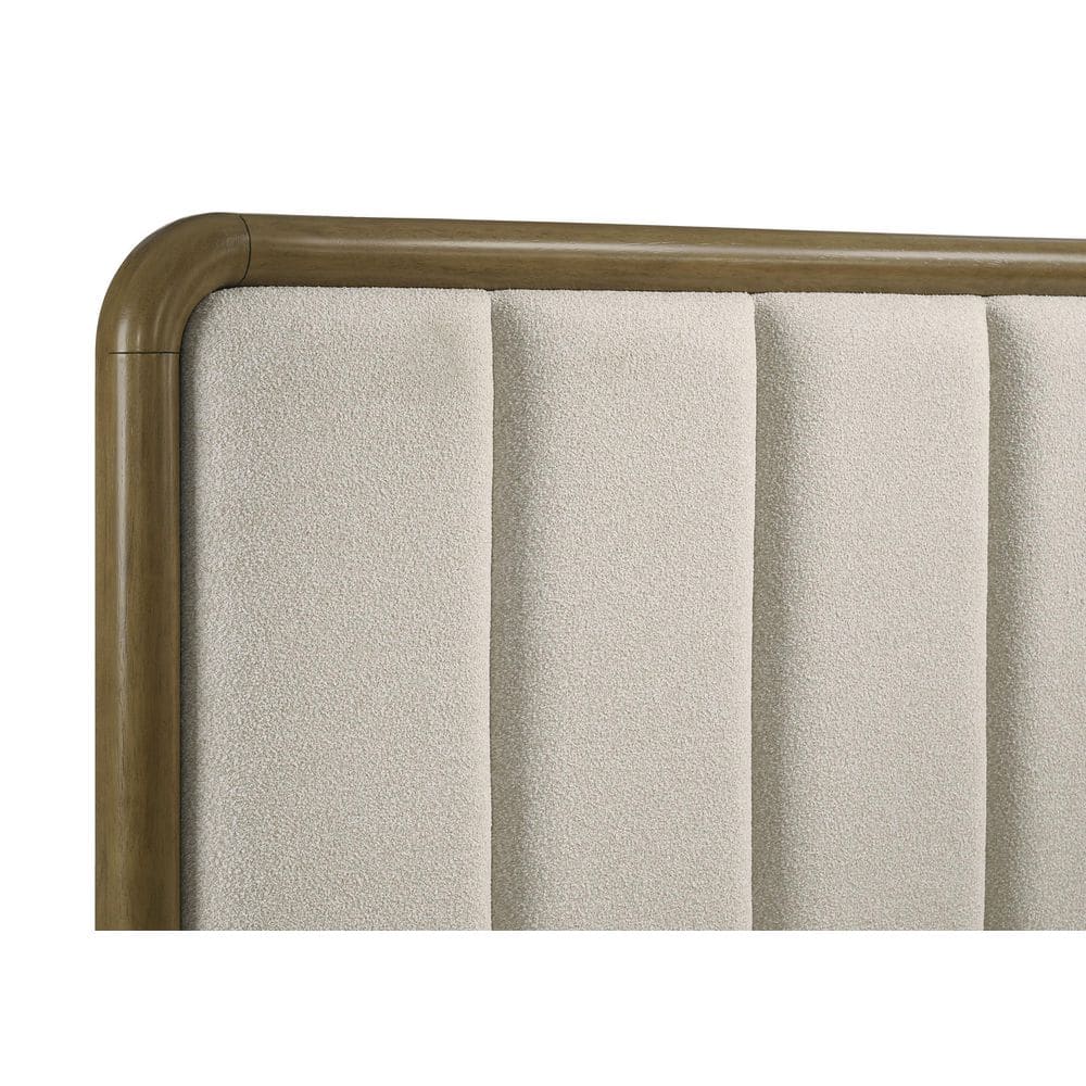 Nutmeg Brown Queen Upholstered Bed with Beige Headboard