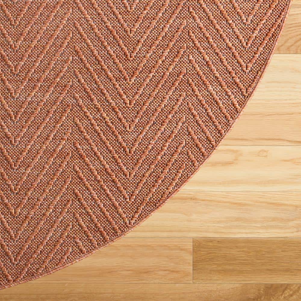 Pax Rust Herringbone Round Washable Area Rug