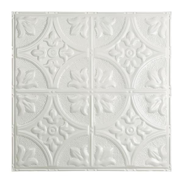 Great Lakes Tin Jamestown 2 ft. x 2 ft. Nail-Up Tin Ceiling Tile in Gloss White (Case of 5)