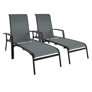 Black Adjustable Outdoor Aluminum Chaise Lounge Patio Furniture Set (2-Pack)