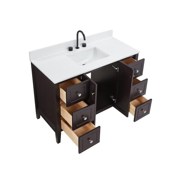 Lille 48 in. W x 22 in. D x 35 in. H Single Sink Bath Vanity in Espresso with Solid White Quartz Top