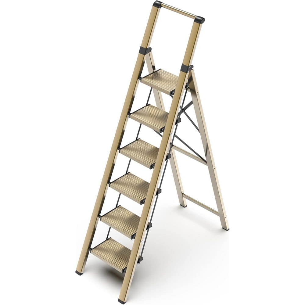 6 Step Ladder for 12 ft. High Ceiling, Stepladders with Anti-Slip Use Space