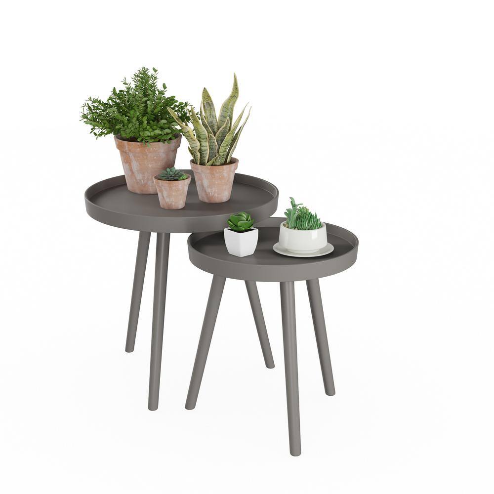 Gray Round Wood Nesting End Tables with Tray Tops, Set of 2