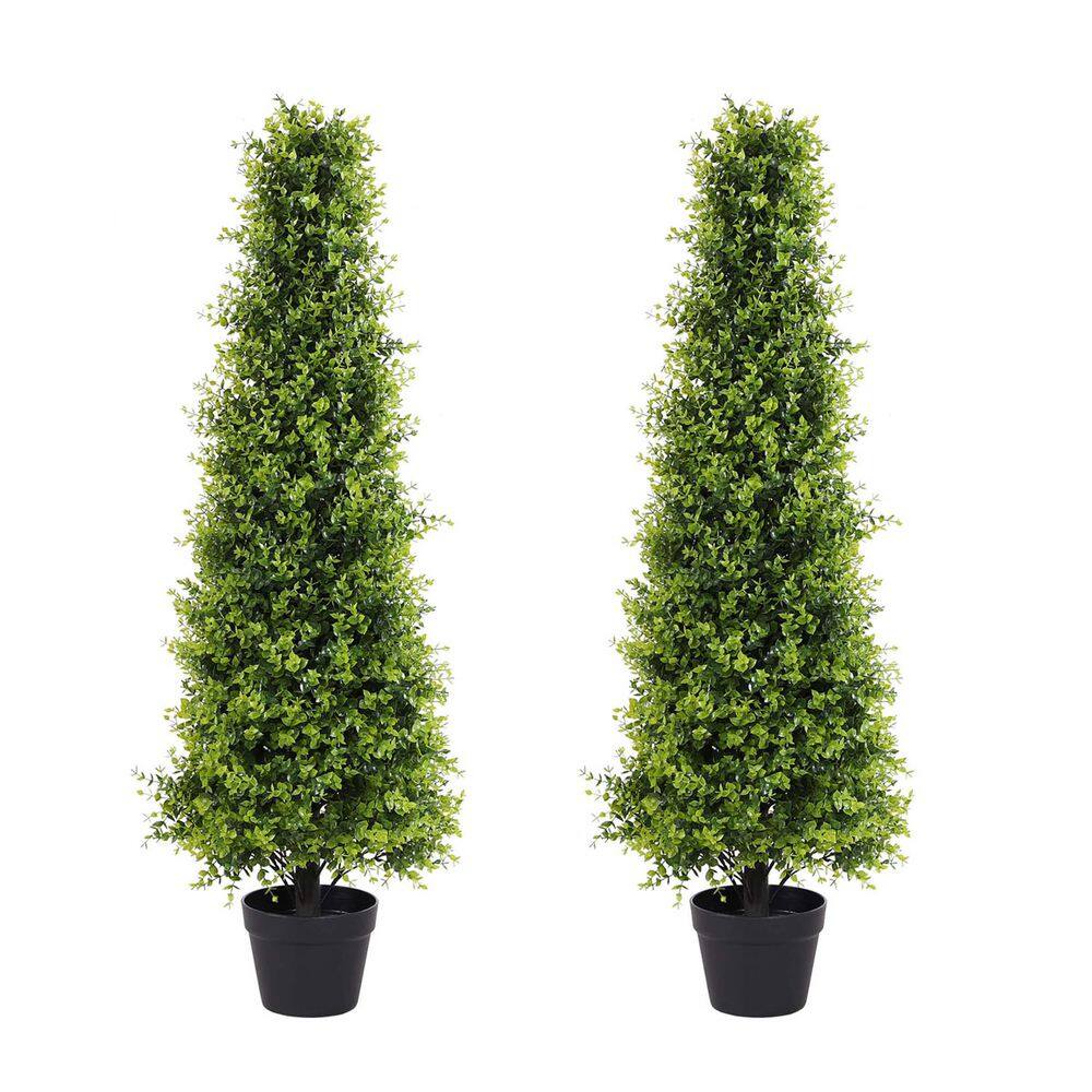 48 in. Artificial Topiary Tower Tree, Fake Grass Evergreen Bushes and Shrub