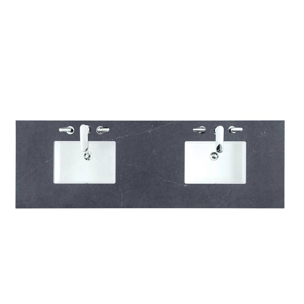 Bright White Double Freestanding Vanity with Charcoal Soapstone Top