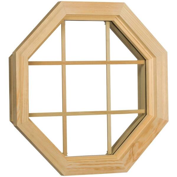 Century Wood Stationary Octagon Windows24 in.x24in.Unfinished Rough Openingwith SinglePaneGlass 9LT Grid and Screen-DISCONTINUED