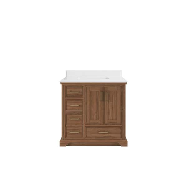 Willow Collections Charlotte Teak 36 in. W x 22 in. D x 36 in. H Center Sink Bath Vanity in Dark Natural with 1.5" Empira Quartz Top