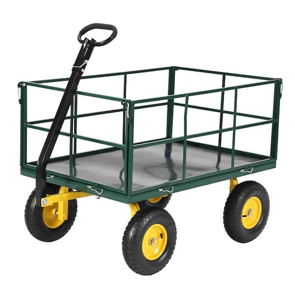 1500 lbs Heavy Duty Steel Garden Cart  Removable Mesh Sides 13" All-Terrain Wheels,180° Rotating Handle Green