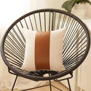 Bohemian Handmade Vegan Brown Faux Leather 17 in. x 17 in. Square Solid Throw Pillow