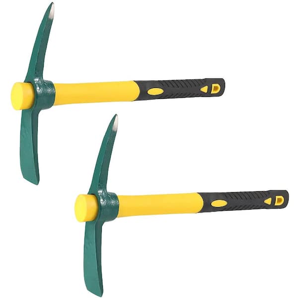 15 x 10 Inch Garden Pick Mattock Hoe, Heavy Duty Steel Digging Tool, Fiberglass Handle, Black Yellow, 2 Pack