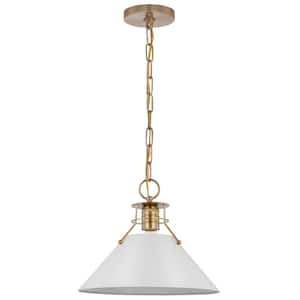 Outpost 60-Watt 1-Light Burnished Brass Pendant Light with Matte White Metal Shade with No Bulbs Included