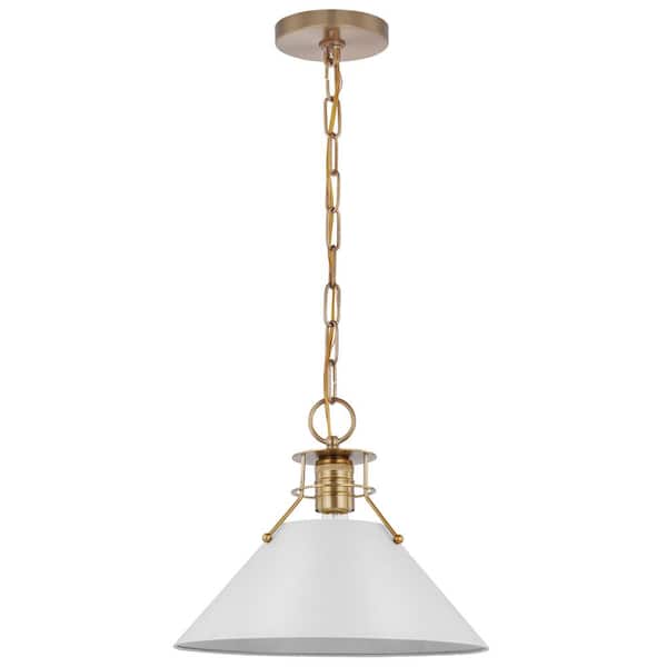 Outpost 60-Watt 1-Light Burnished Brass Pendant Light with Matte White Metal Shade with No Bulbs Included