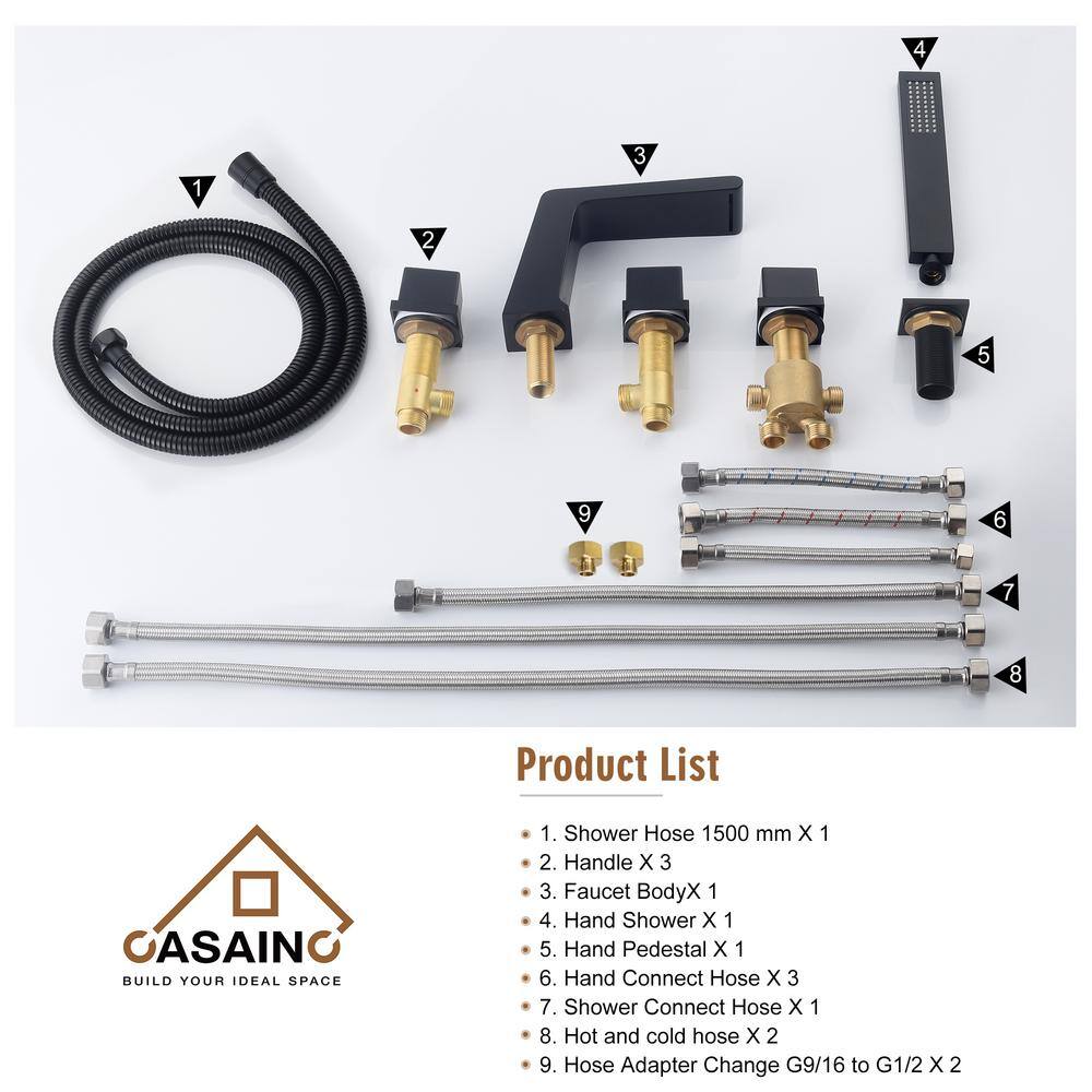 Matte Black Stainless Steel Deck-Mount Roman Bathtub Faucet Set