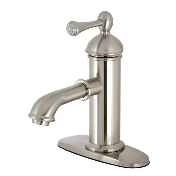 Kingston Brass Paris Single-Handle Single-Hole Bathroom Faucet with Brass Pop-Up in Brushed Nickel