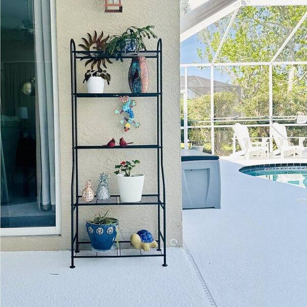 5-Tier Black Carbon Steel Plant Stand Indoor Outdoor, Tall Plant