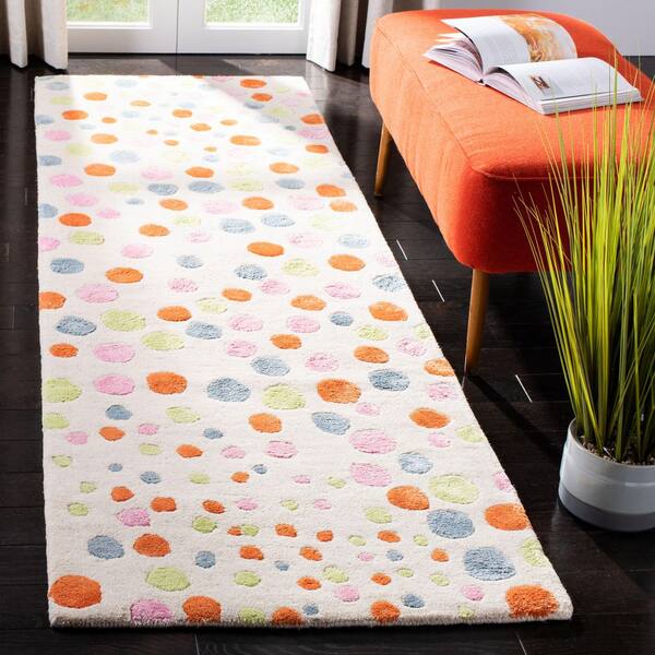 Soho 3 ft. x 8 ft. Ivory/Multi Polka Dot Runner Rug