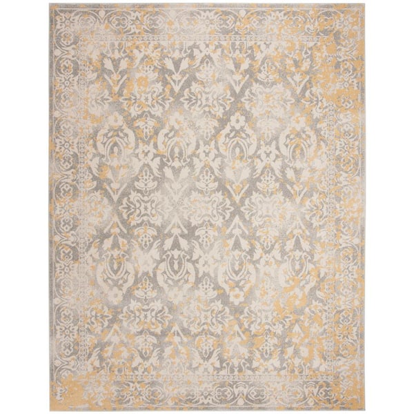 SAFAVIEH Evoke Ivory/Gray 10 ft. x 14 ft. Distressed Floral Diamonds Area Rug
