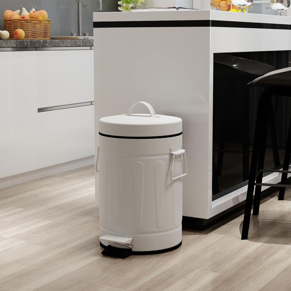White and Black Fingerprint Resistant Metal Step-On Trash Can Set
