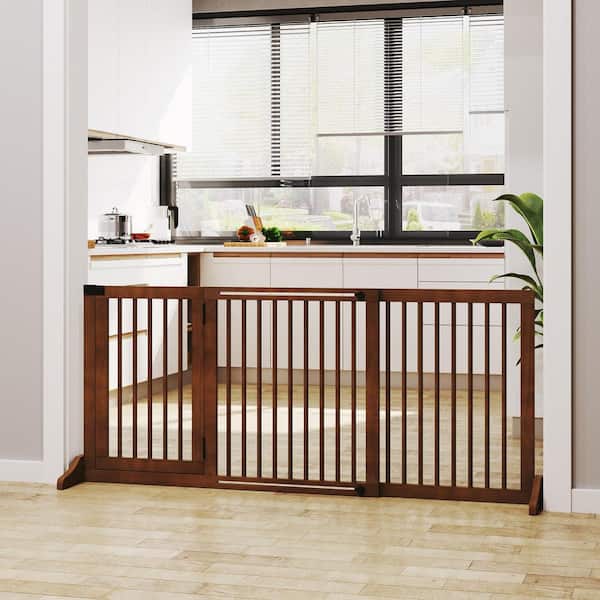 44.5 in. -65.25 in. L x 14.25 in. H, No Dig Decorative Garden Fence, W/ Safety Barrier, Lockable Door, Brown