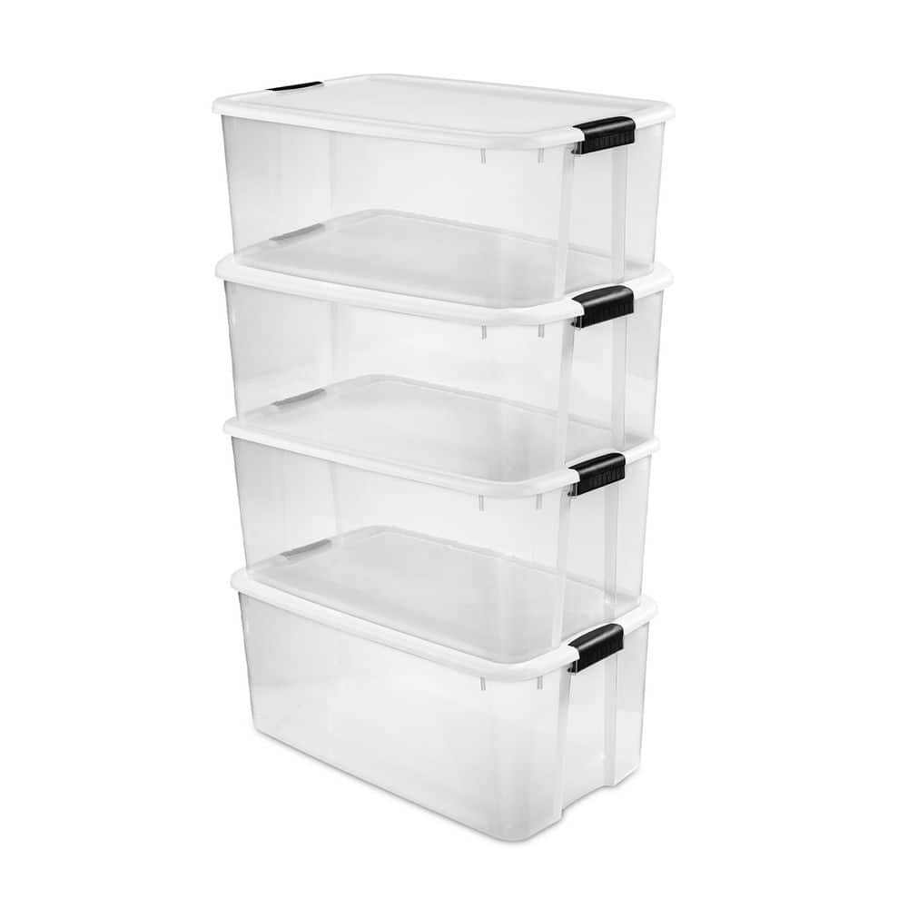 116-Qt Stackable Latching Storage Box Containers in Clear 4-Pack price history on PriceWatchPro