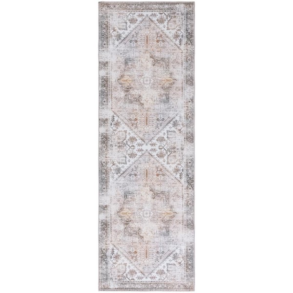 SAFAVIEH Tuscon Beige/Gray 3 ft. x 12 ft. Machine Washable Border Distressed Runner Rug