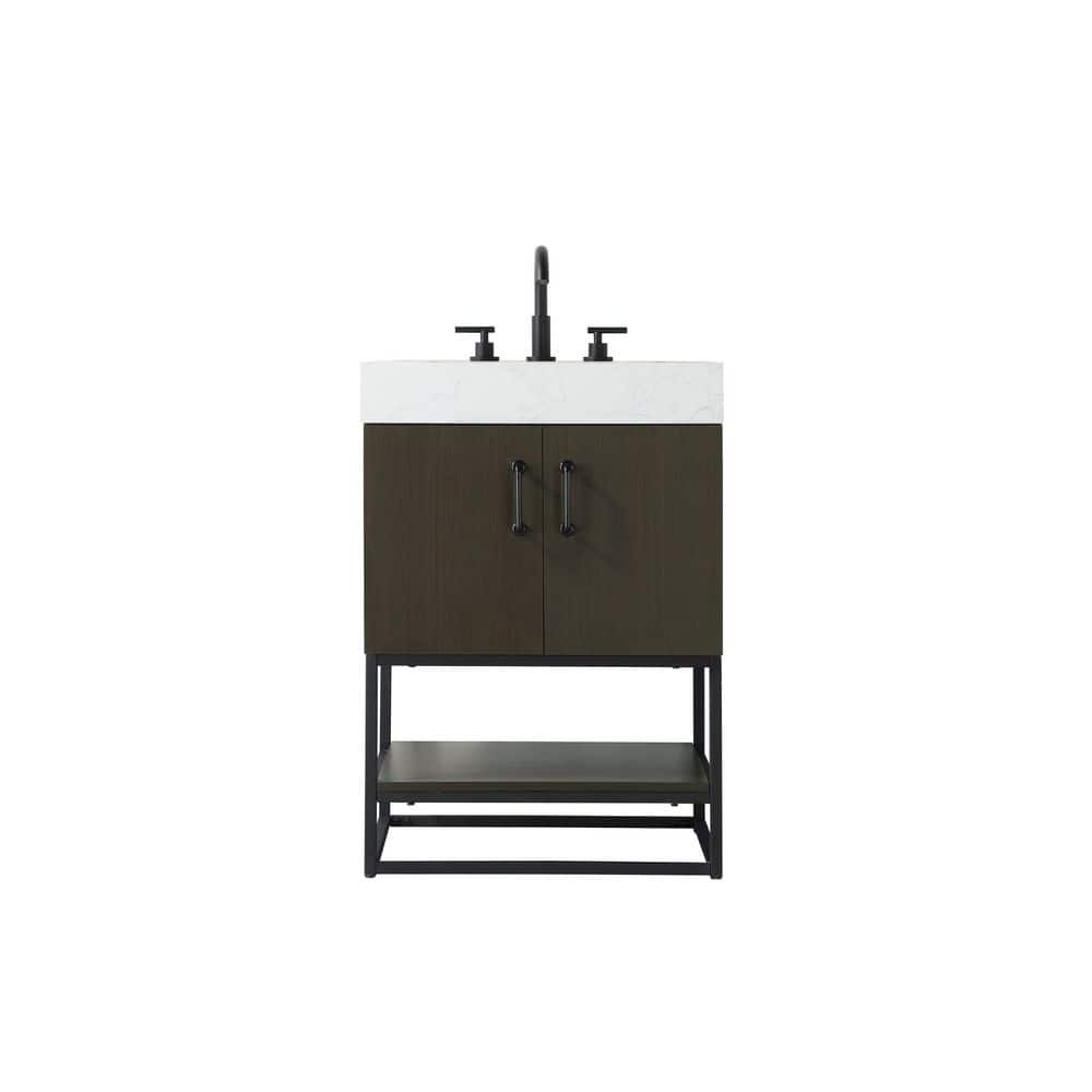 24 in. Single Sink Mocha Brown Bath Vanity with White Engineered Marble Top price history on PriceWatchPro