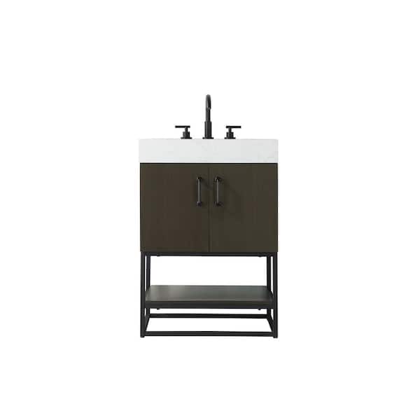 24 in. Single Sink Mocha Brown Bath Vanity with White Engineered Marble Top