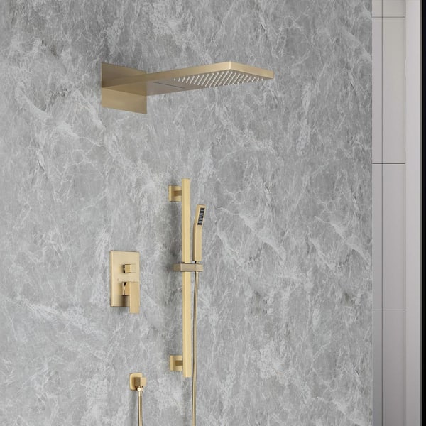 Single Handle 2 -Spray Shower Faucet 4 GPM with Pressure Balance, Anti Scald in. Brushed Gold