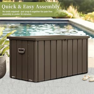 100 Gal. Dark Brown Outdoor Storage Deck Box Waterproof, Large Patio Storage Bin