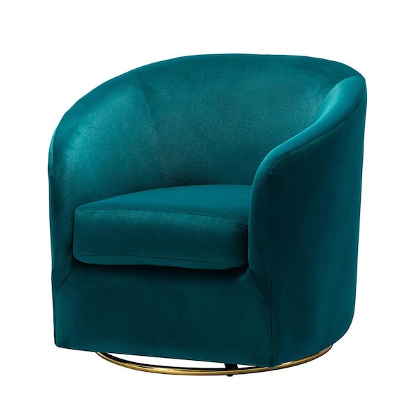 JAYDEN CREATION Estefan Teal Comfy Velvet Swivel Barrel Chair with Metal Base