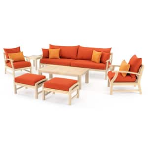 Kooper 8-Piece Wood Patio Conversation Set with Sunbrella Tikka Orange Cushions