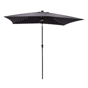 6-1/2 ft. x 10 ft. Rectangle Aluminum Market Solar LED Lighted Tilt Patio Umbrella in Anthracite Solution Dyed Polyester