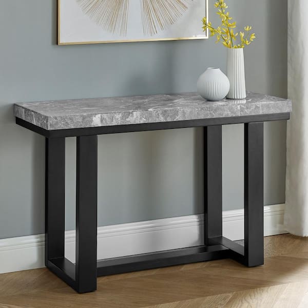 Steve Silver Lucca 48 in. L x 30 in. H Espresso Rectangle Gray Marble Top Sofa or Console Table