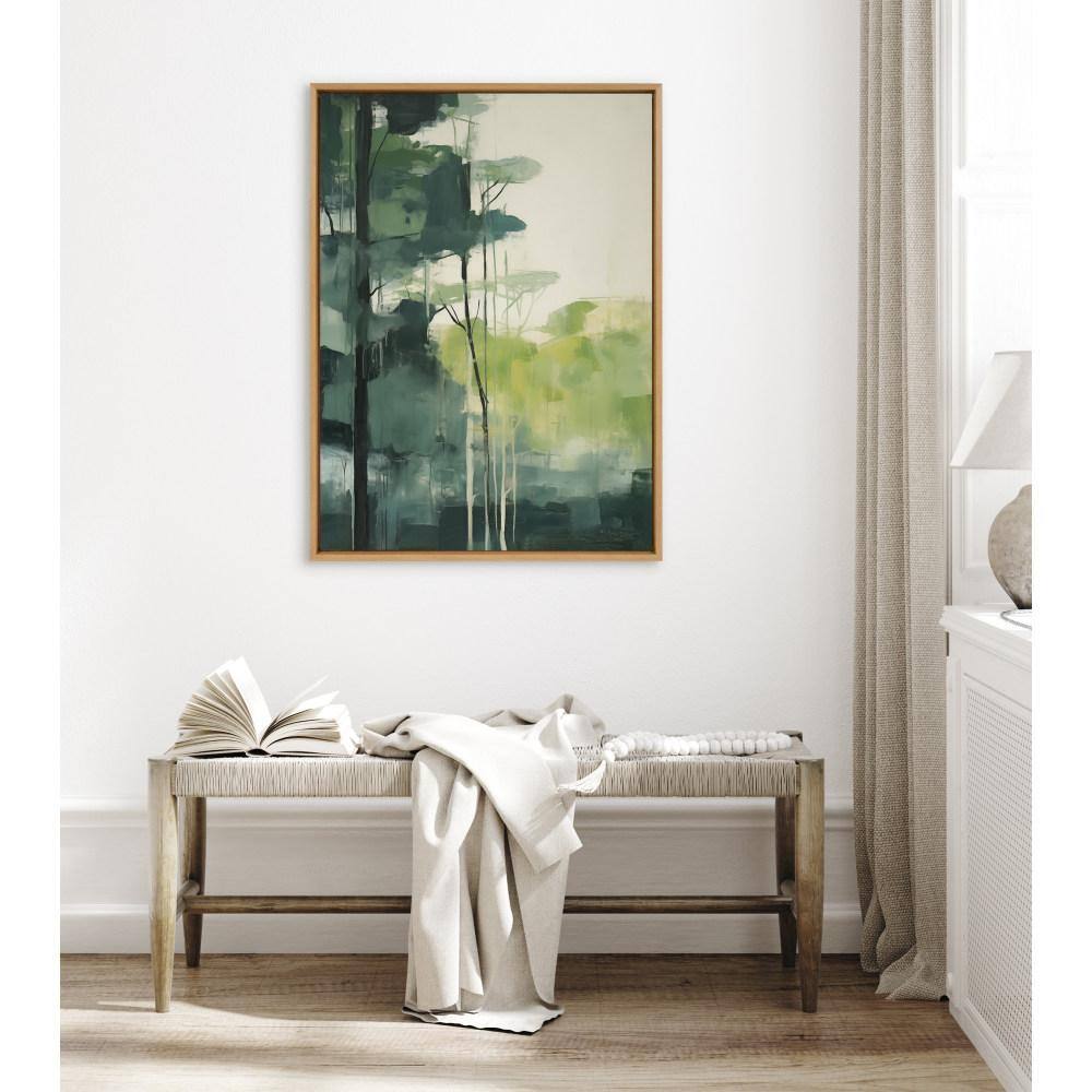 Natural Green and Blue Abstract Canvas Print with Wooden Frame