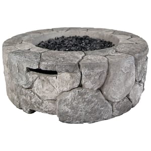 28 in. Ashwick MGO Propane Fire Pit Table with Glass Beads, Lava Rocks and Cover