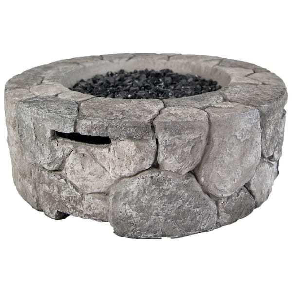 BLUEGRASS LIVING 28 in. Ashwick MGO Propane Fire Pit Table with Glass Beads, Lava Rocks and Cover