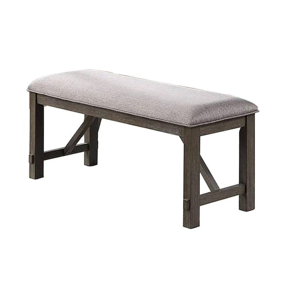 Benjara 16 in. Gray and Brown Backless Bedroom Bench with Padded Seat