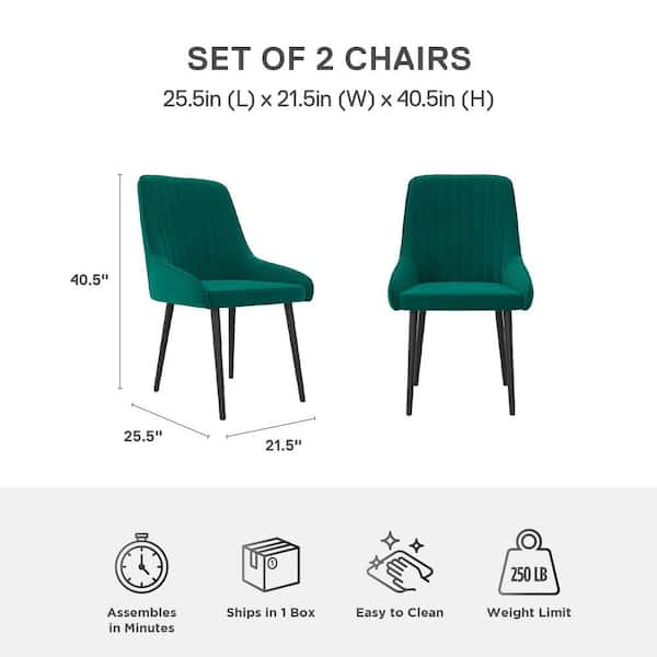 DHP Marty Upholstered Dining Chair (Set of 2), Green Velvet