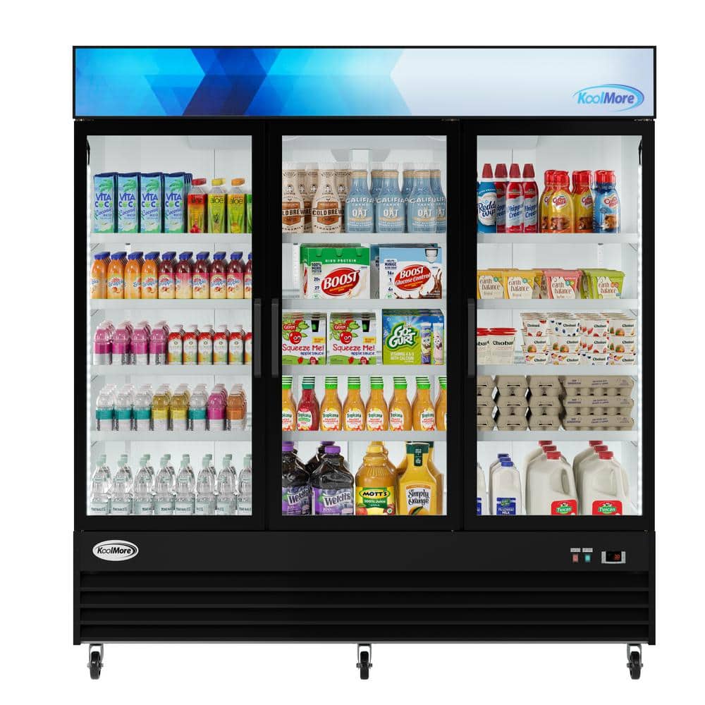 78 in. 53 cu. ft. 3 Door Commercial Refrigerator in Black Steel with Glass Door