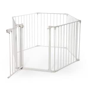 6-Panel White Metal Foldable 5-in-1 Extra Wide Barrier Gate Baby Playpen Fireplace Safety Fence with Walk-Through Door