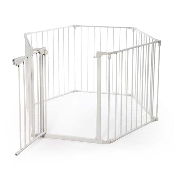 Amu Colo 6-Panel White Metal Foldable 5-in-1 Extra Wide Barrier Gate Baby Playpen Fireplace Safety Fence with Walk-Through Door