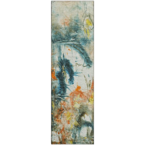 Mayfield Premium Machine Washable Abstract AMF2202 Sage 2 ft. x 7 ft. Runner Rug
