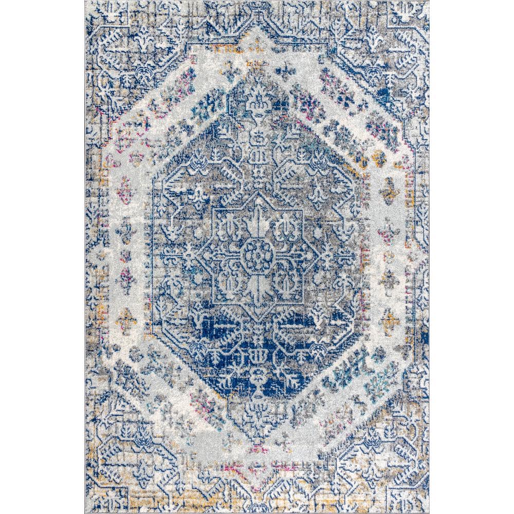 Reversible Blue-Cream 8' x 10' Synthetic Vintage Persian Rug