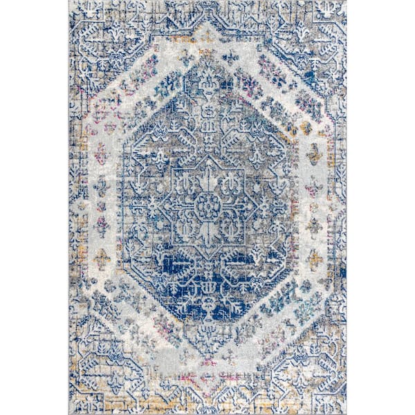 Modern Persian Boho Vintage Cream/Blue 8 ft. x 10 ft. Area Rug