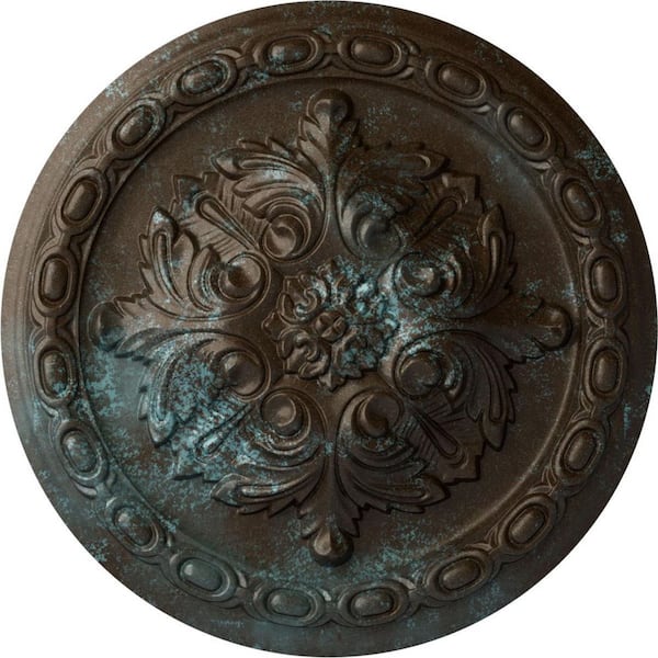 Ekena Millwork 11-3/8" x 2" Acanthus Urethane Ceiling Medallion, Hand-Painted Bronze Blue Patina