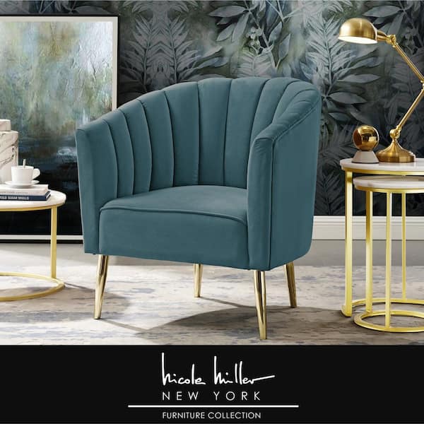 Nicole Miller Tibii Teal/Gold Velvet Accent Chair with Upholstered Barrel Chair