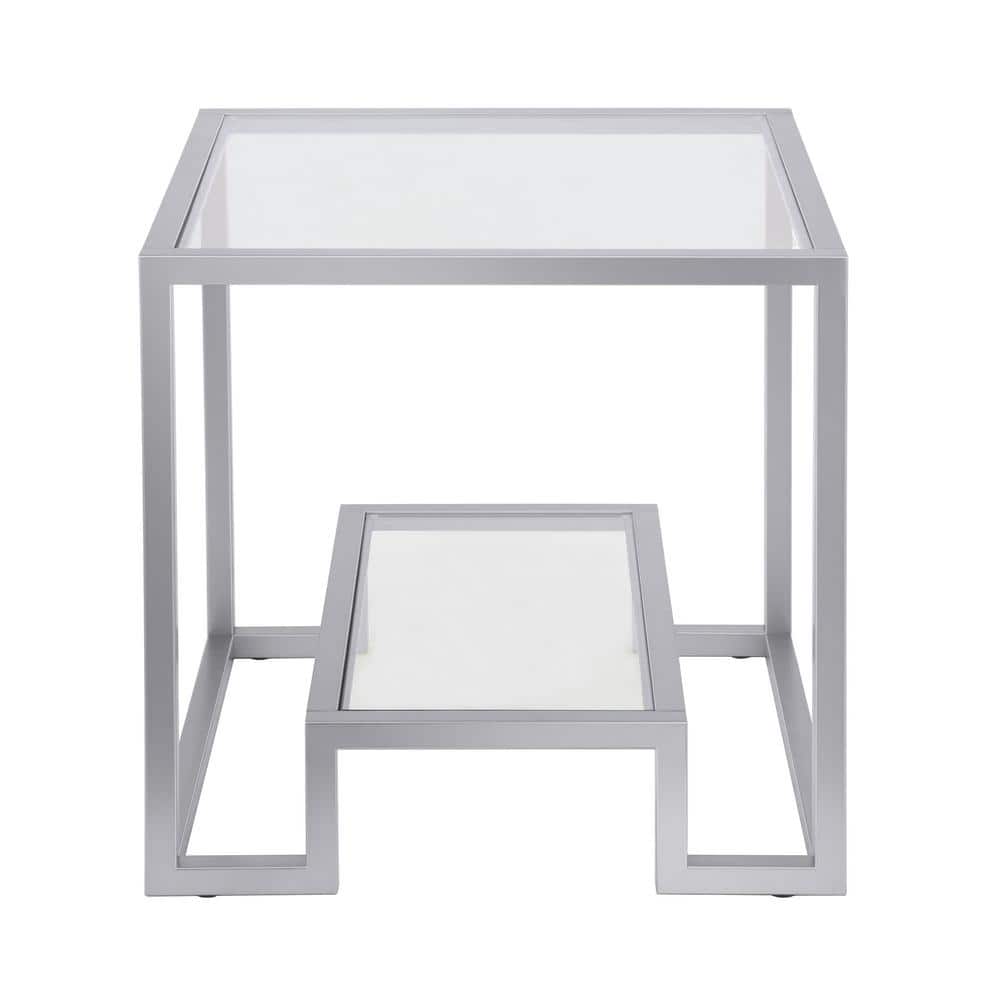Athena 22'' Square Glass Top Side Table with Metallic Frame